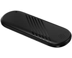 Zwarte, draagbare slaapspeaker met twee speakers, kaartsleuf, Bluetooth en timerfunctie.