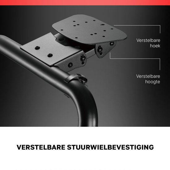 Verstelbare stuurwielbevestiging voor racecockpit, met verstelbare hoek en hoogte.