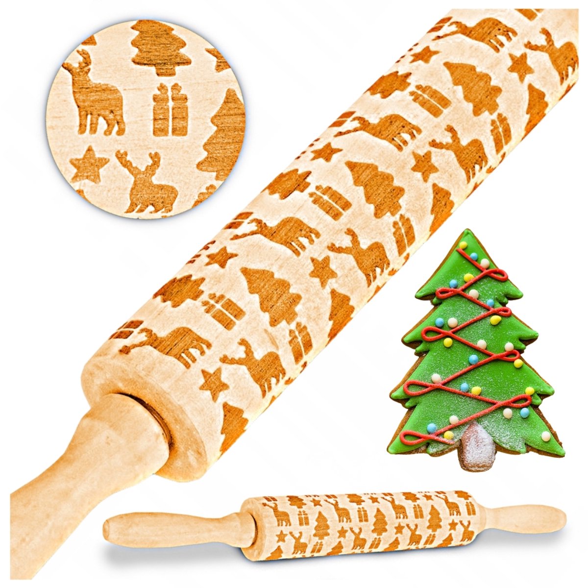 Zolta - Deegroller - Houten Geverfd - Motieven - 35,5 cm