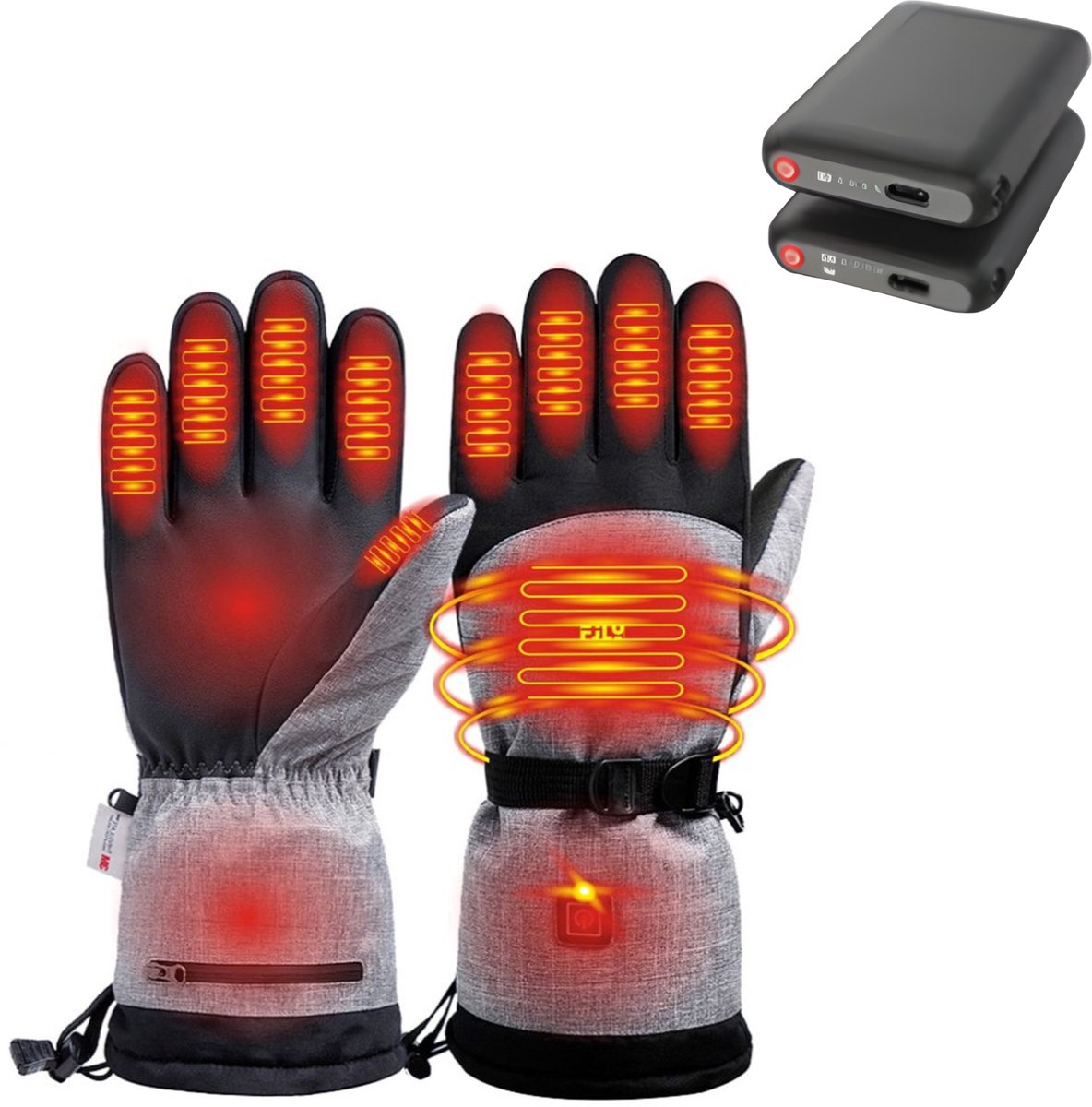 JustValue Verwarmde Handschoenen met Accu – Maat L – 5000mAh Elektrische Handwarmer – 3 Standen – Heren – Zwart / Grijs