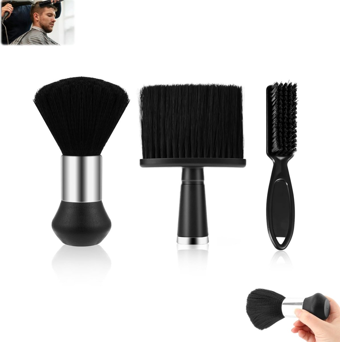 Set van 3 stuks - Haartrimmerborstel - Nekstofborstel - Zachte zwarte haartrimmerborstel - Trimmerreinigingsborstel - Praktische kappersaccessoires - Haarreinigingsborstel - Geschikt voor knippen, stylen en haarreiniging (zwart)