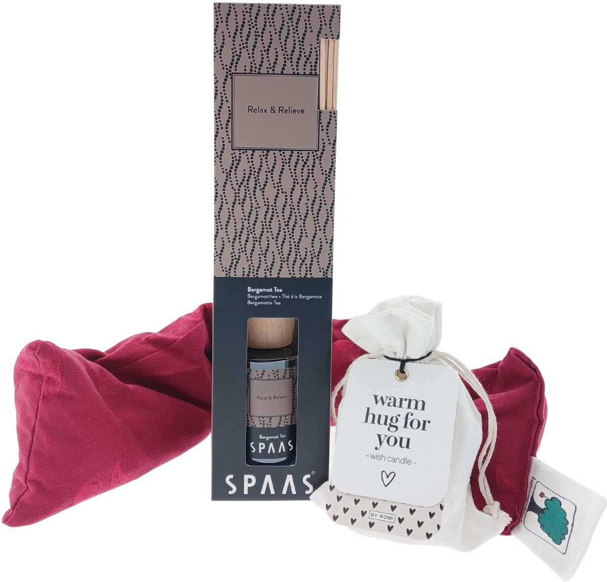 Spaas Geurstokjes Bergamot Cadeauset – Perfume Sticks, Warmtekussen & Kaars “Warm Hug For You” – Knus Cadeau voor Iedereen