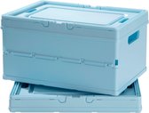 Opbergdozen met Deksel en Handvat - Plastic Dozen - Stapelbaar - Draagbare Vouwdoos voor Kleding - Speelgoed - Boeken - Snacks - Schoenen - Voedsel - Set van 2 - Blauw