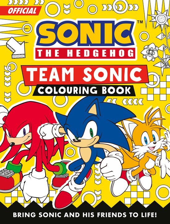 Sonic, Tails en Knuckles in een Team Sonic kleurboek.
