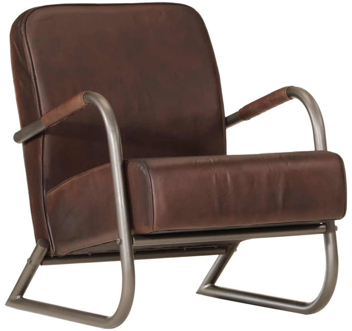vidaXL Fauteuil - echt - leer - bruin bruin en grijs