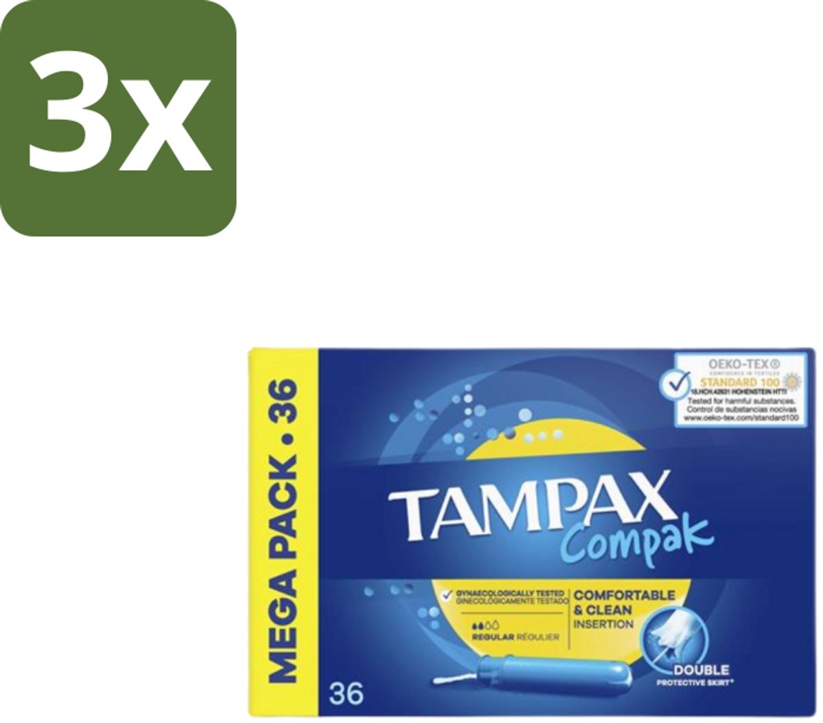 3 x Tampax Compak Regular – Tampons – Met inbrenghuls - Tampon - Menstruatie - Bescherming - Hygiëne - Dagelijkse Bescherming