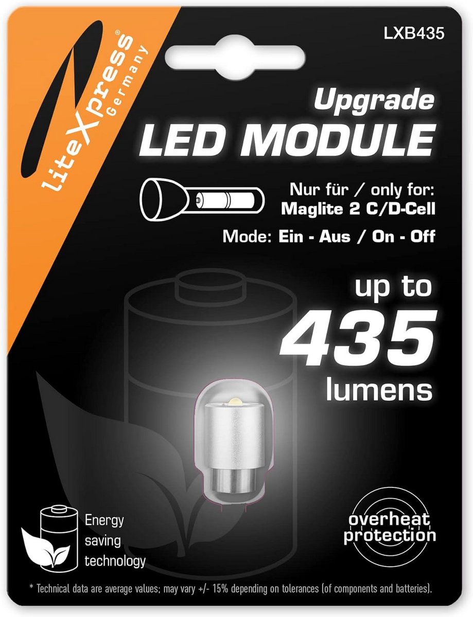 LED Upgrade Module voor 2C/D-Cell Maglite Zaklampen: 435 Lumen Vervanging