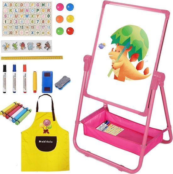BUDDY BABY Creative Board - Tableau créatif pour enfant Montessori - Double face avec chevalet - Boîte de craies, 2 gommes et 1 stylo - Dimensions : 65 x 37 x 35 cm
