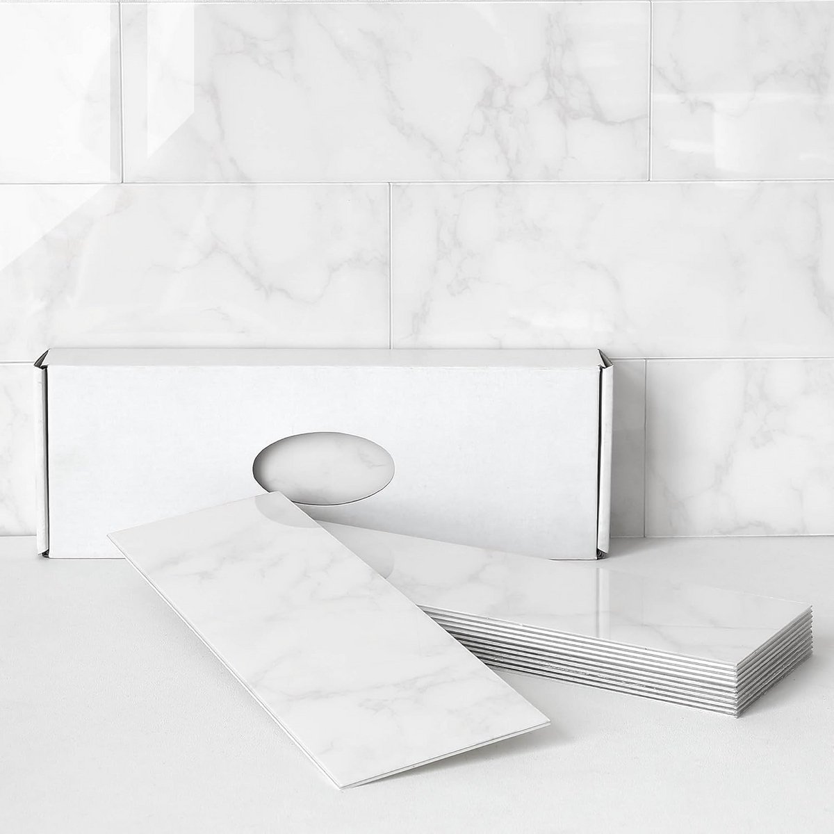 Zelfklevende Tegelstickers Marmer Look Carrara Wit - 16 Stuks Watervaste Keuken en Badkame