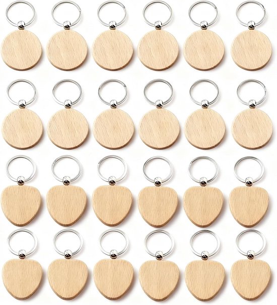 Gukasxi 24 stuks houten sleutelhangers, blanco doe-het-zelf sleutelhangers, hout, Ovaal, M