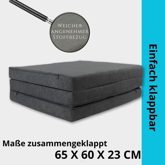 3-delige vouwmatras 180x65cm - Gastenmatras, campingbed en reismatras met wasbare hoes van Merkloos — afbeelding 2