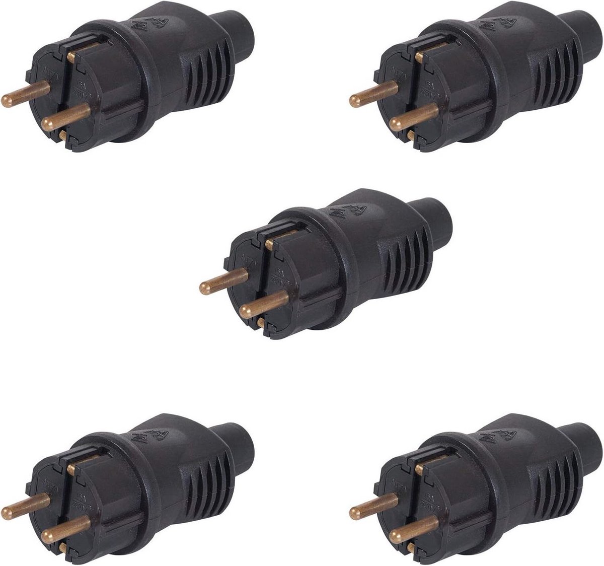Set van 5 Rubberen Schuko Stekkers voor Buiten, IP44, 16A