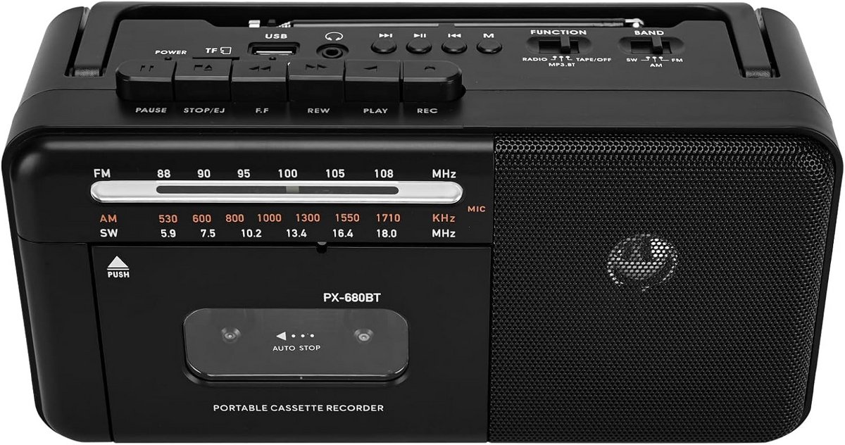 Draagbare Cassetterecorder met AM/FM/SW Radio en USB/TF Kaart MP3-speler