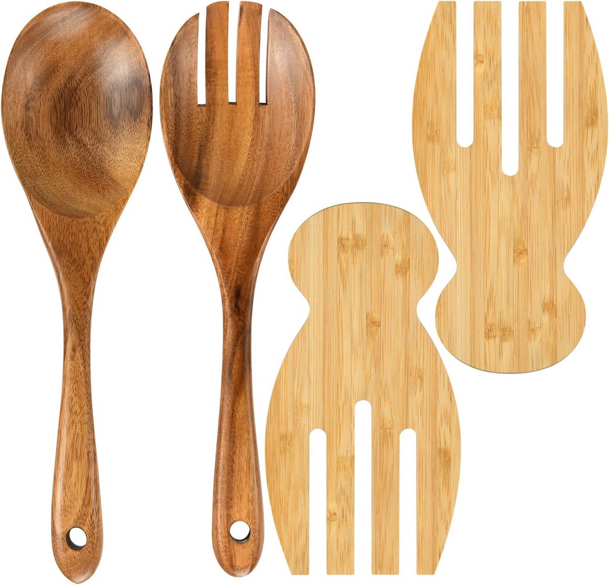 Houten Salade Bestek Set voor Serveren en Mengen