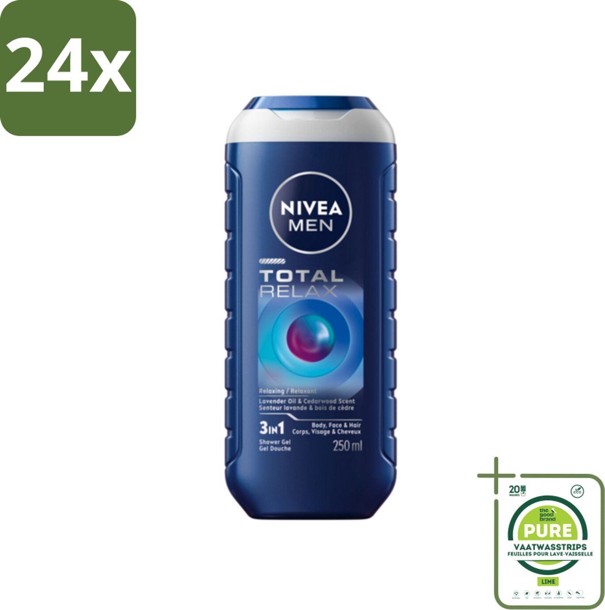 NIVEA MEN - Douchegel - Total Relax - 250 ml - Voordeelverpakking - 24 stuks - Douchegel - Ontspanning