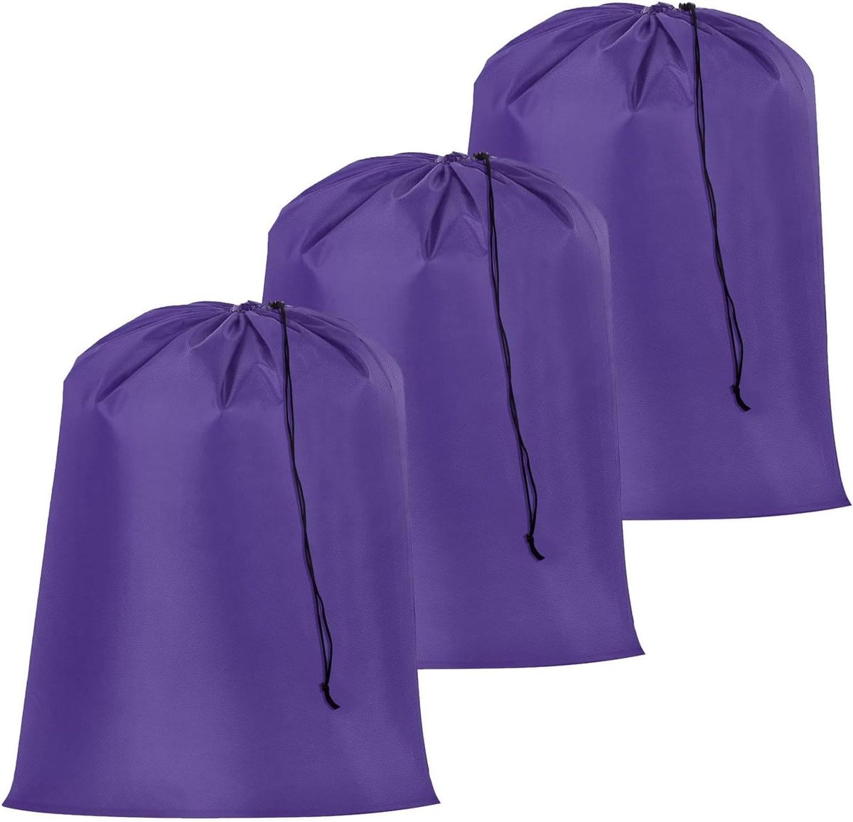 Provento - Set van 3 waszakken met trekkoordsluiting, 71 x 101 cm, extra grote tas voor zware kleding, studentenhuizen, camping, reizen - Paars