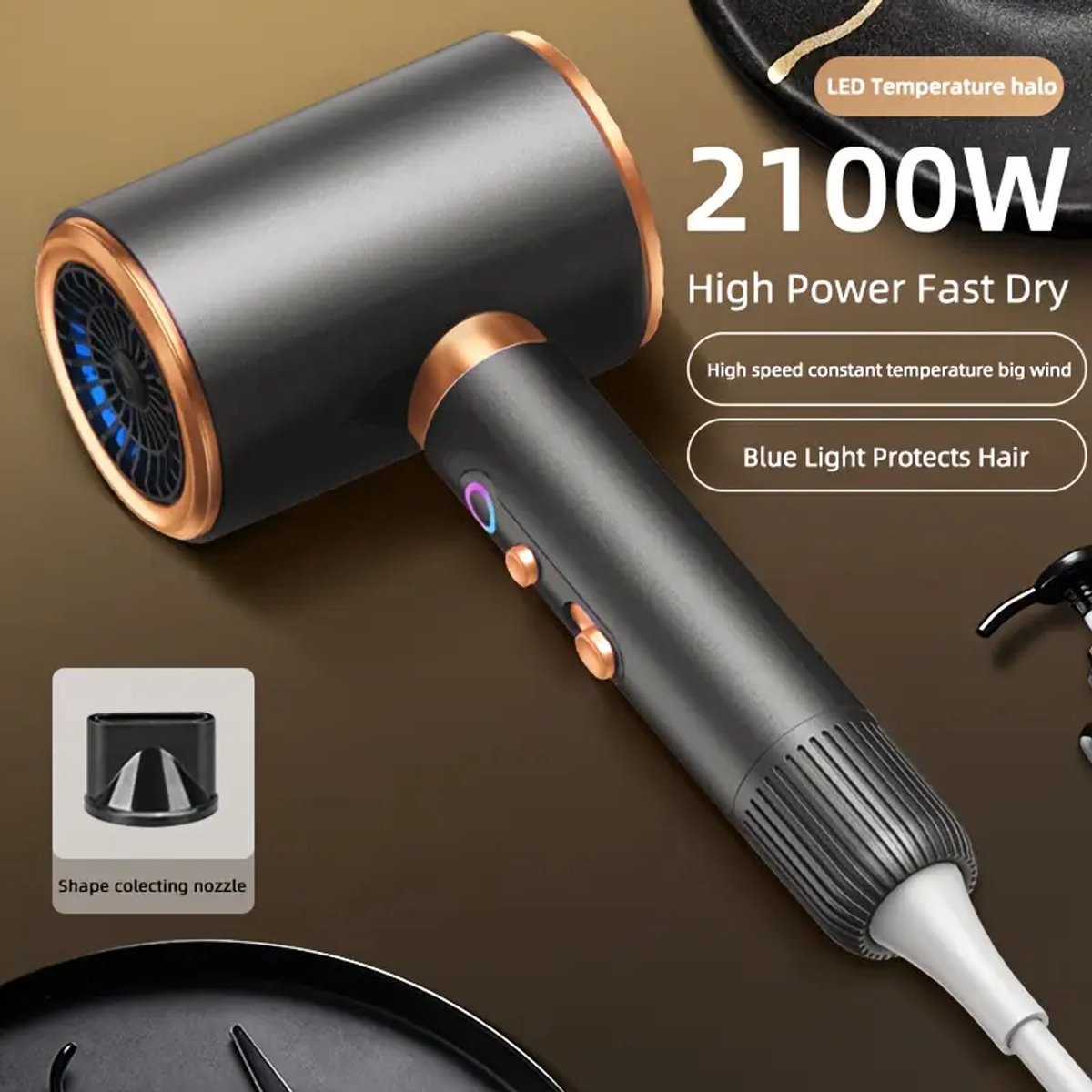 Luxe Ionen Haardroger 2100W | Zwart Goud | Constante Temperatuur