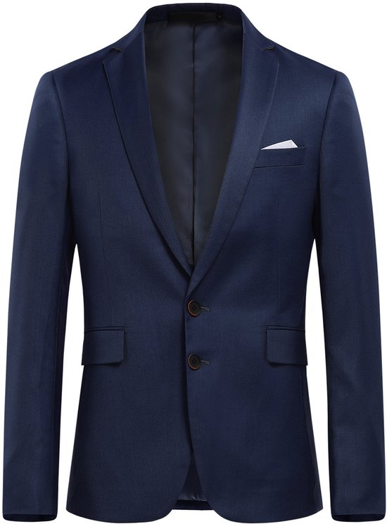 Donkerblauw colbert met wit pochet