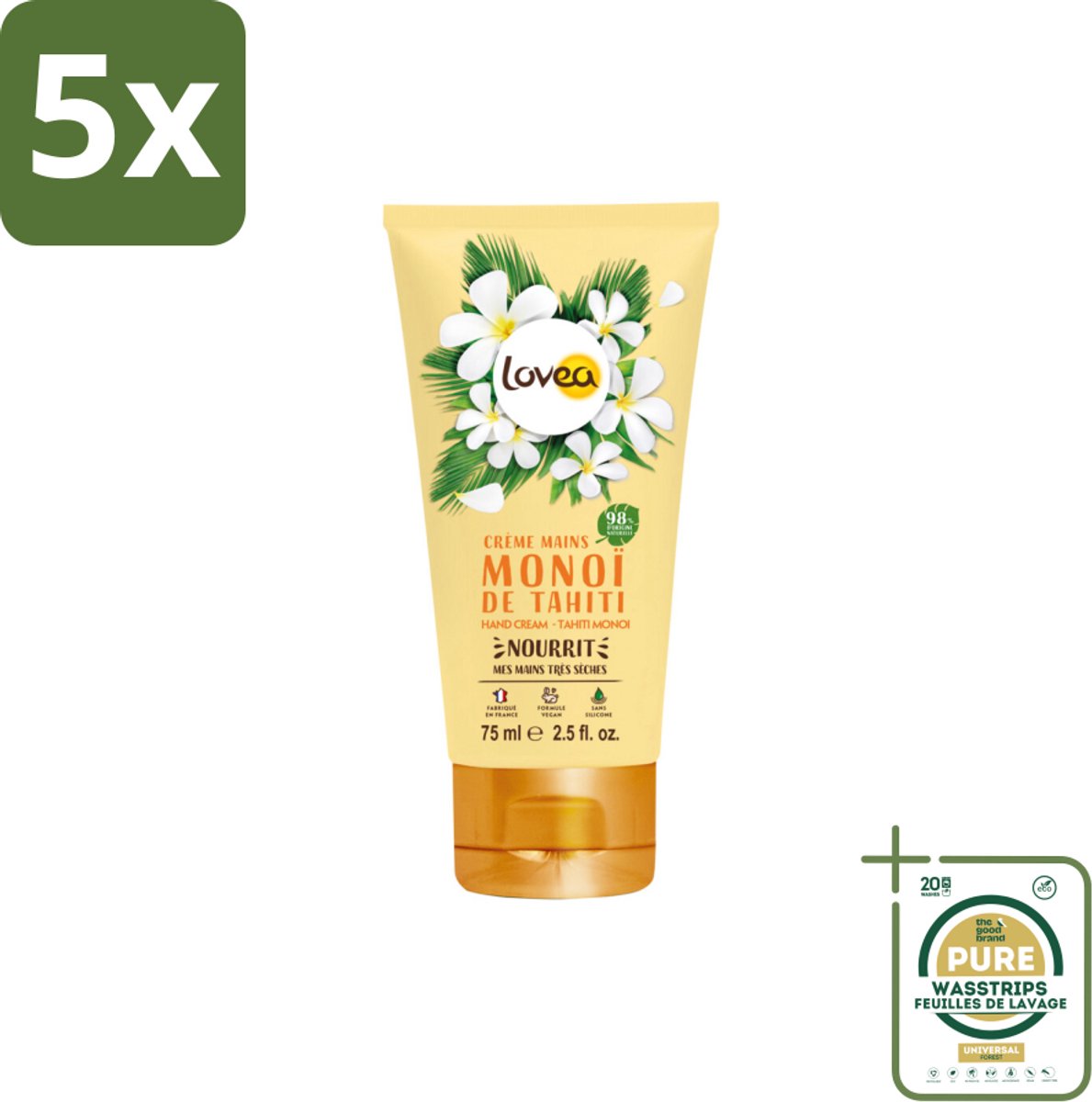 5 x Lovea – Handcrème – Tahiti Monoï – Hydraterend – 75 ml - Grootverpakking - Koffiezetapparaat