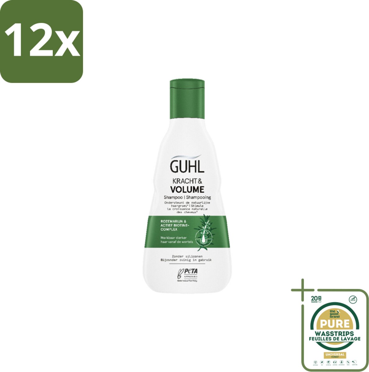Guhl – Shampoo – Kracht & Volume – 250 ml - Voordeelverpakking - 12 stuks - Haarversterkende shampoo - Shampoo voor dun haar