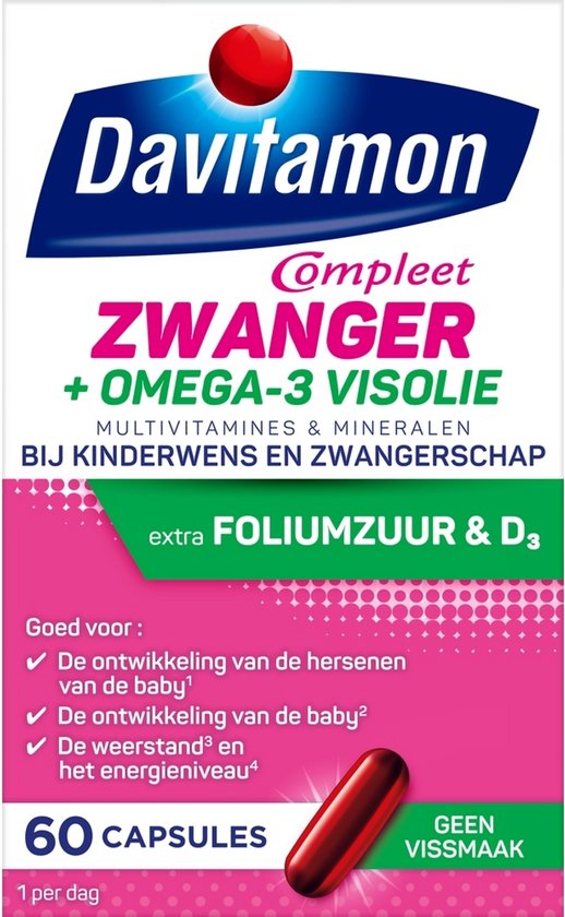 Davitamon Mama Compleet Zwanger Omega 3 Visolie met Foliumzuur - Multivitamine zwangerschap met vitamine D3 - 60 stuks zwangerschapsvitaminen