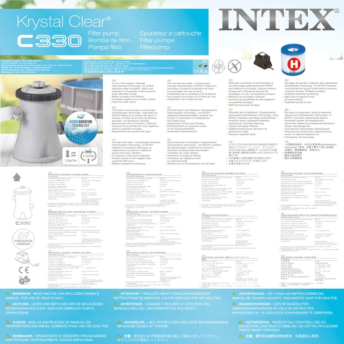 Intex Cartridge Filterpomp C330 - 1.250 L/u - Voor zwembaden tot 4.500L - Filtertype H — afbeelding 14