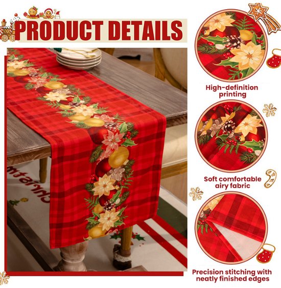 Rood tafelkleed 274 x 137 cm met gouden tafelloper met glitters voor de