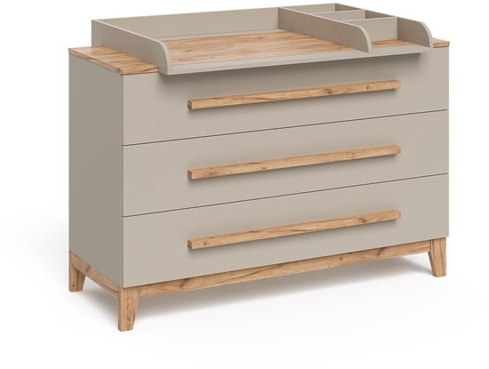 Vitalispa Malia Verschoontafel – 133.2 x 98 cm met 3 lades Kasjmier eik