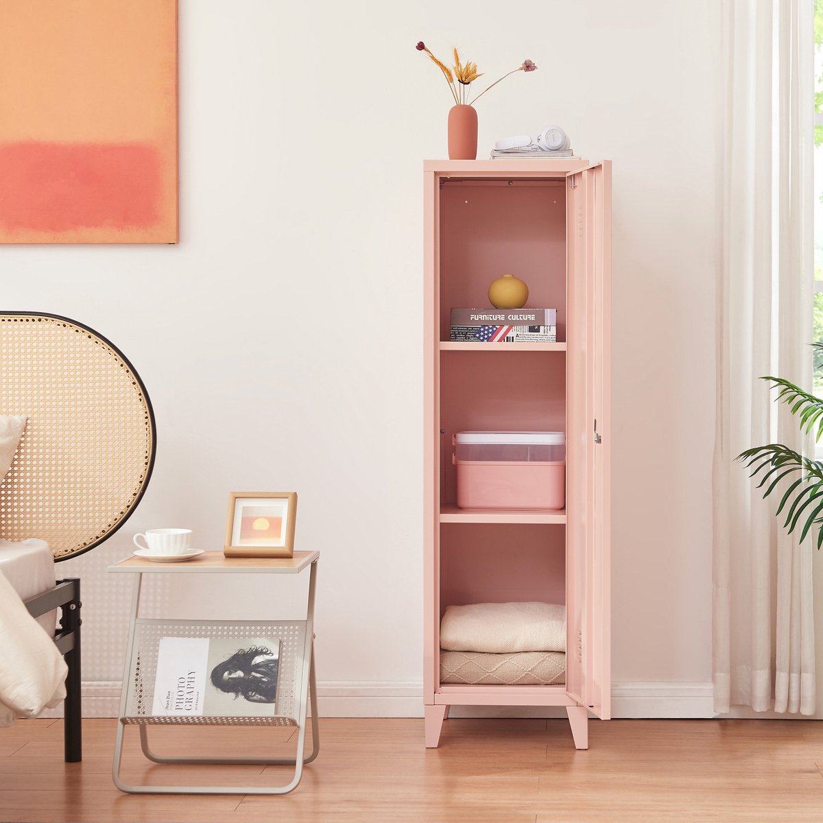 Lockerkast Kurikka metaal 137x38x38 cm perzik beige [en.casa]