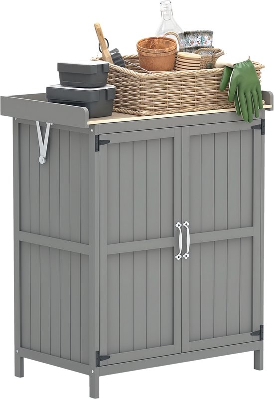 Outsunny Tuinkast Op Standaard Met Dubbele Deuren En Opklapbaar Bitumendak - Massief Grenenhout 74x43x88 Cm