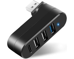 Daity 4-poorts USB 3.0-hub – 180° draaibaar – USB-splitter met PD-ingang – 5W USB-C-poort – geschikt voor USB-verlengkabels voor laptops – auto’s – iMacs – MacBook Airs – MacBook Pro’s en andere apparaten.
