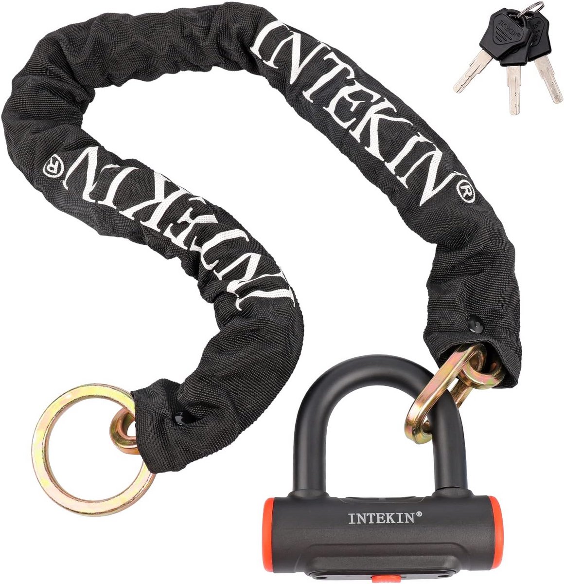 INTEKIN Motorfietsslot 100 cm motorfiets kettingslot 8 mm/0,32 inch dik fietskettingslot voor zwaar belastbare beveiliging kettingslot anti-diefstal motorslot met 16 mm schijfslot voor motorfietsen,