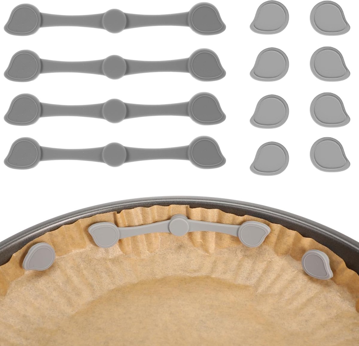 4 set van 12 stuks magneetstrip siliconen - voor airfryer - om bakpapier op zijn plaats te houden en te voorkomen dat het verbrandt - Airfryer accessoires - grijs