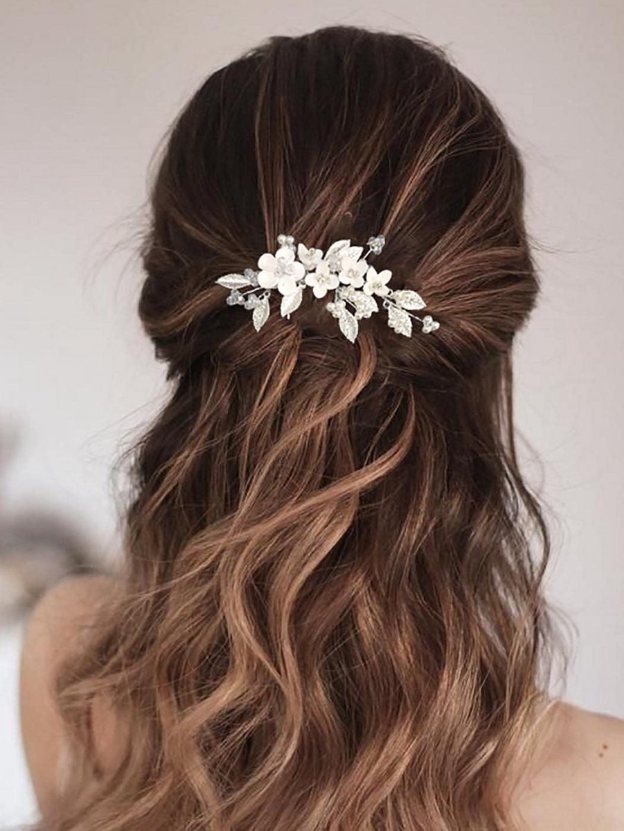 Bruidshaarkam met Bloemen en Parel - Elegante Bruidsaccessoires voor Haar