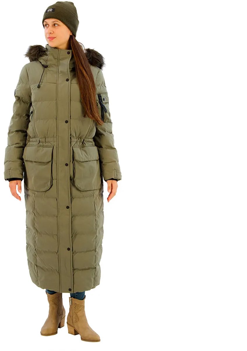Superdry Lange parka met capuchon met imitatiebont Dames Gewatteerde jassen Khaki
