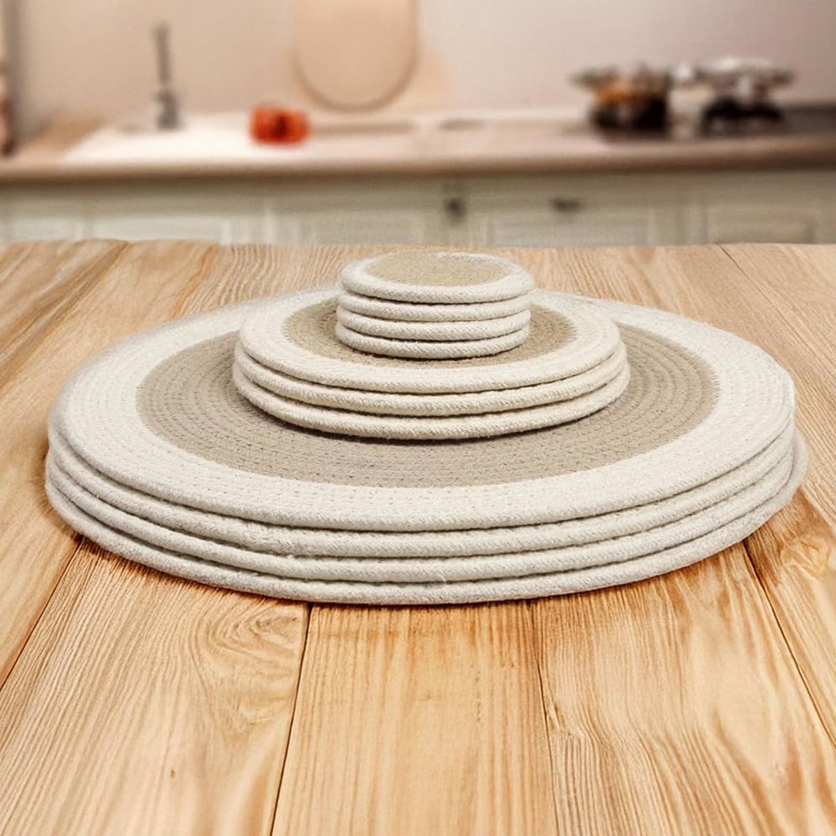 Handgemaakte katoenen eettafel set - beige - absorberend - set van 4