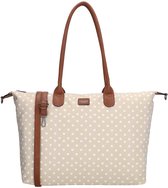 Charm London Buckingham Schoudertas 15,6 inch - Shopper - Laptoptas - Werktas - A4 - Praktisch - Dames Tas - Dots - Stippen - Taupe