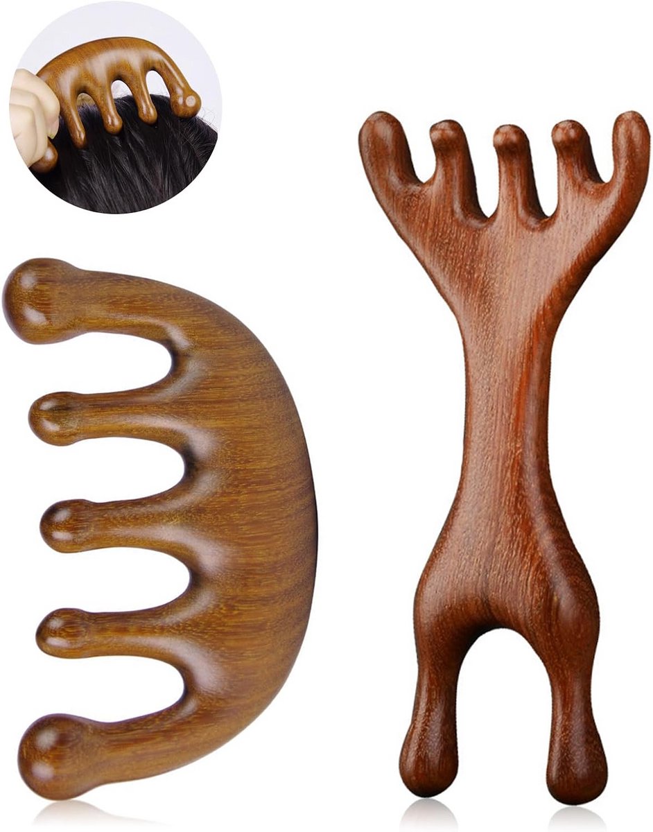 Houten Hoofdmassagekam - 2 Stuks Zachte Massagekam voor Hoofdhuid en Lichaam