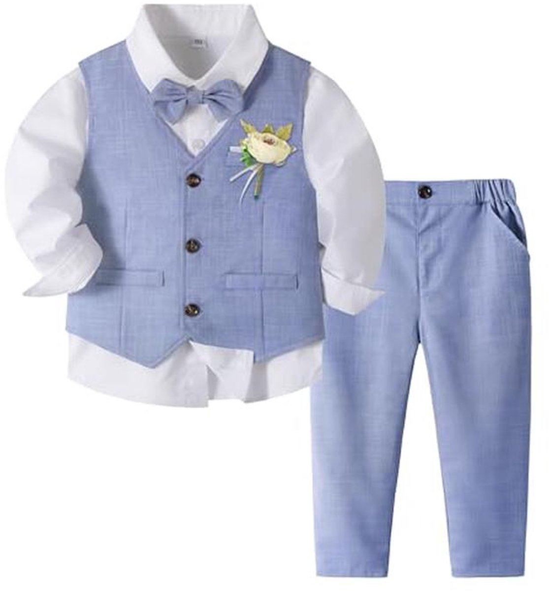 Formele Kostuumset voor Babyjongens - 4-delige Bruiloft Outfit met Vest, Hemd, Broek en Vlinderdas