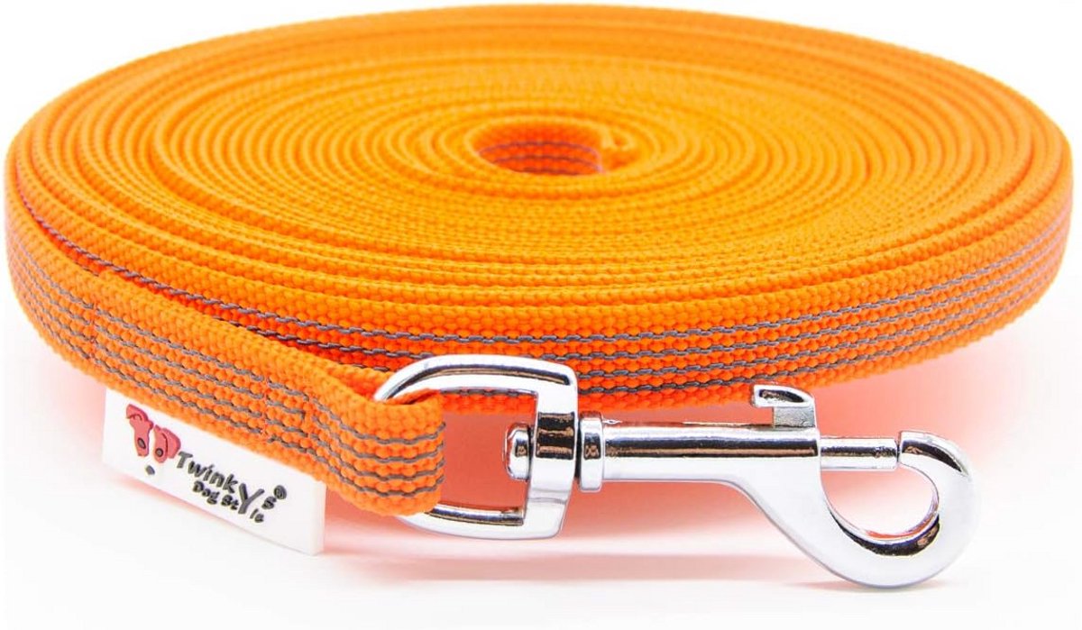 Honden sleeplijn met polsband, 15 mm breed, voor honden tot 15 kg, 5 meter, oranje
