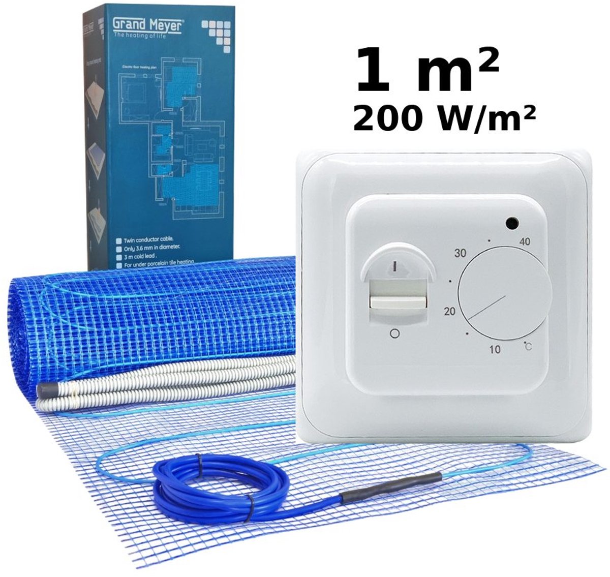 Elektrische vloerverwarmingsset 1 m², 200 W/m² + MST-1 thermostaat