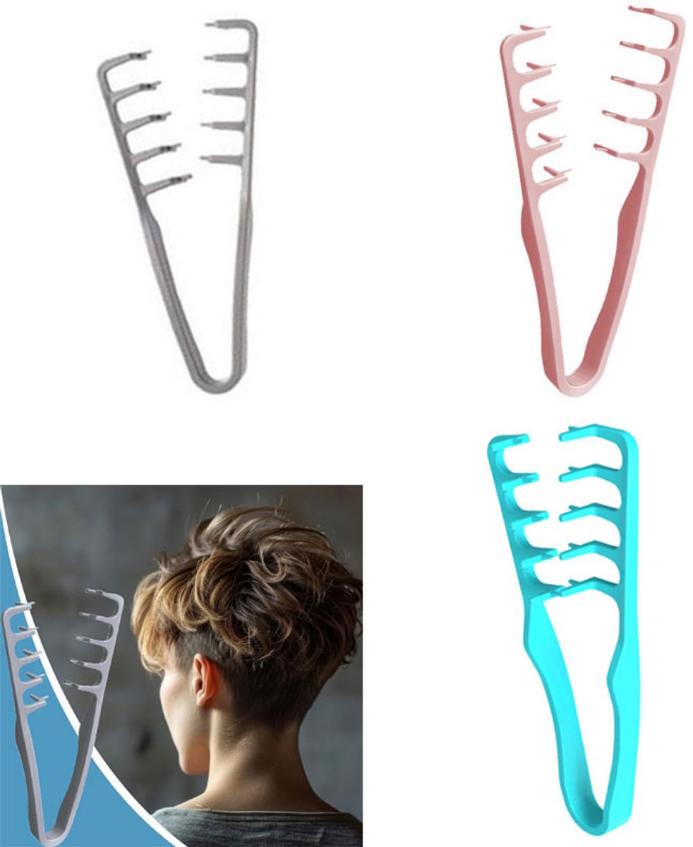 3-Stuks Fluffy Texture Comb - Haarstylingkam - Hoog Schedel Artefact - Ponystylingkam - Kam - Haarverzorgingskam - Kam met brede tanden - Lengte 20 cm - Krullend en dik haar - Geschikt voor dagelijkse styling, als cadeau -Grijs en groen , Roze