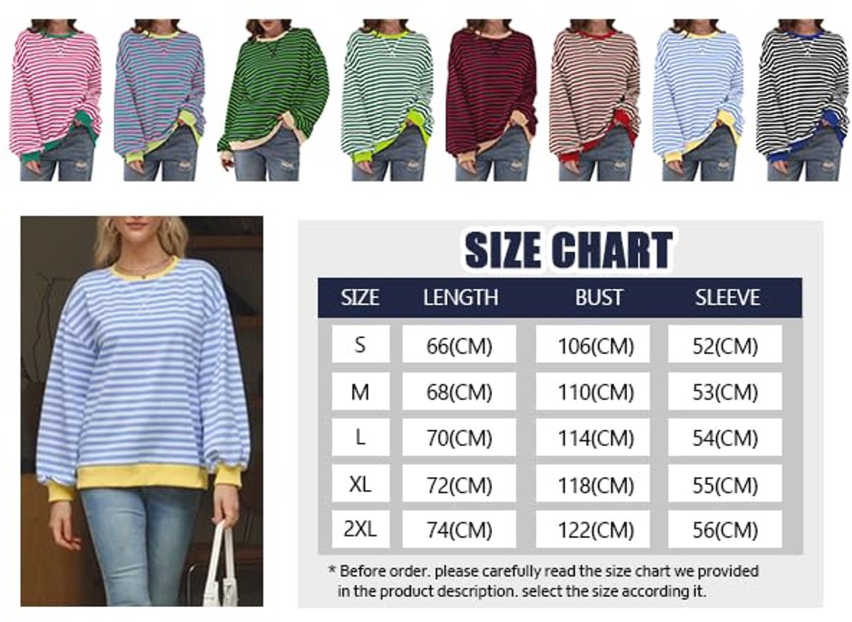 Oversized Dames Sweatshirt met Contrasterende Kleuren en Gestreept Design voor Herfst en Winter