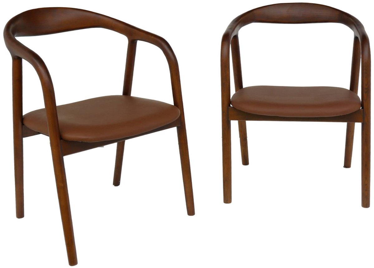 sweeek Set van 2 stoelen met walnootkleurig rubberhout en imitatieleer vintage 55 x 57 x 79cm - sara