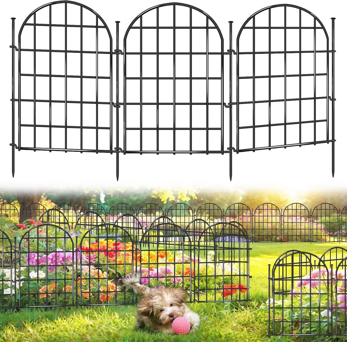 Tuinhardehek 9,9 m x 66 cm met 30 Gebogen Panelen van Roestvrij Metaal - Decoratieve Dieren Barrière voor Hond en Konijn