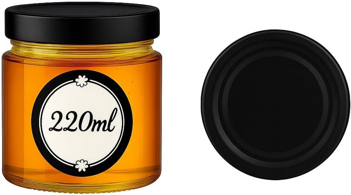 Set van 6 inmaakpotten 220 ml - Luchtdichte glazen potten met schroefdeksel voor jam, honing en voorraad - vaatwasmachinebestendig