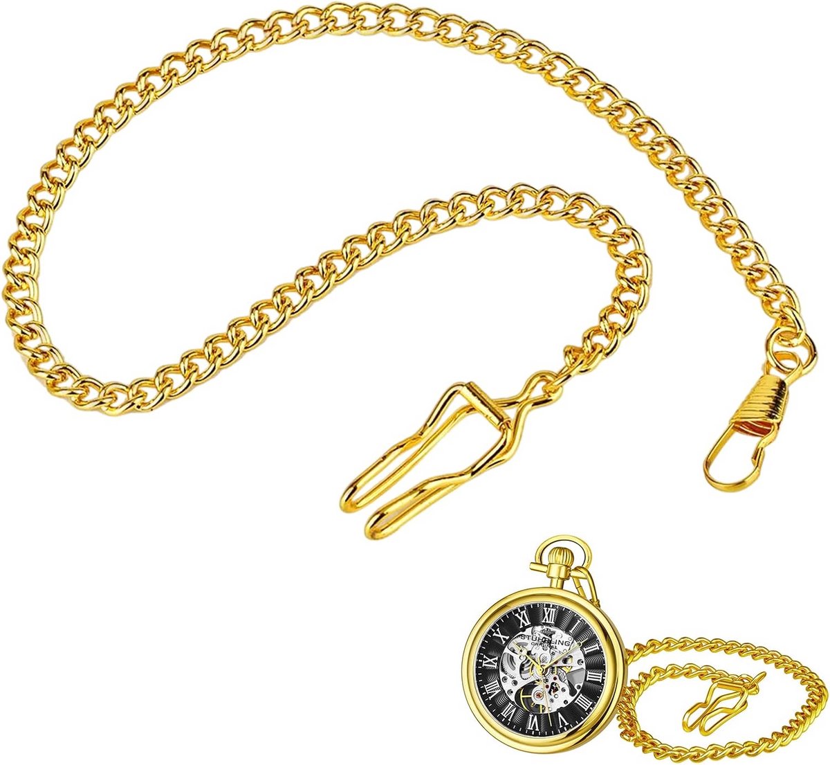 Klassieke Zakhorlogeketting Vestketting met Karabijnhaak - Gouden Ketting voor Heren en Dames