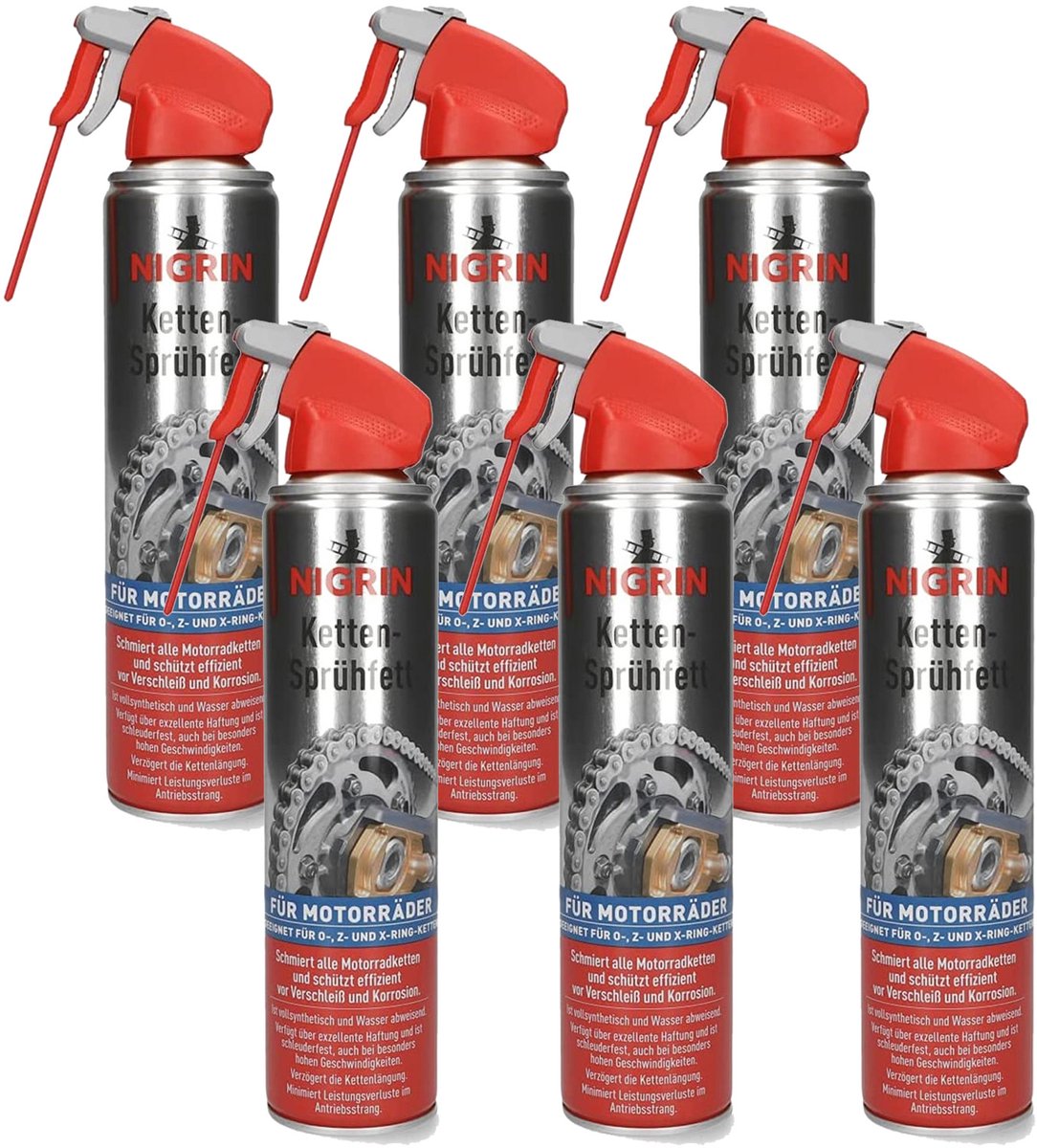 Nigrin Moto-Bike kettingvet spuitvet spray 6x 400ml motor O Z X ring-ketting