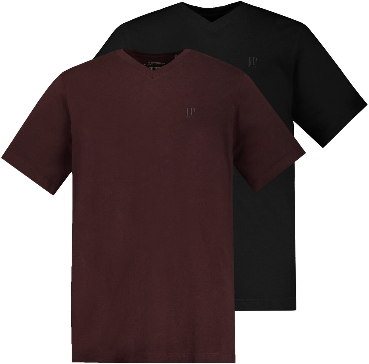 JP 1880 - Heren - T-shirts basic set van 2 V-hals korte mouwen - Bordeaux - Maat 6XL