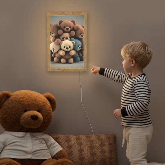 Nachtlampje 20x30 cm - Kinder lamp - Teddybeer - Knuffel - Bruin - Design - Jongens - Meisjes - Tafellamp kinderkamer - Slaapkamer lamp - Bedlamp kinderen - Kinderlampje stopcontact - Wandlamp babykamer - Nachtlampjes van Merkloos — afbeelding 5